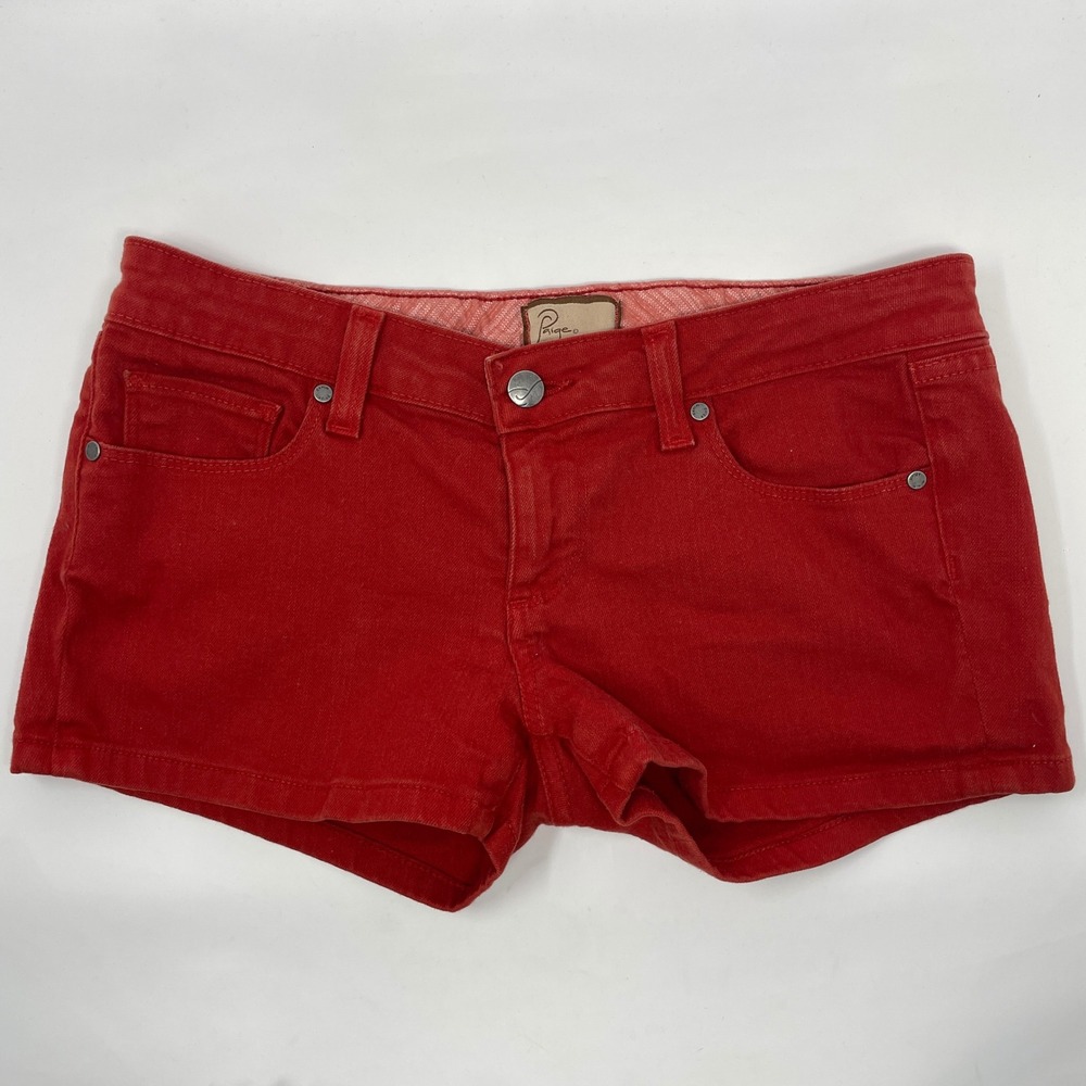 Paige Canyon Shorts Womens 28 Red Low Rise Stretch Denim WA635 Y2K Festival Bold